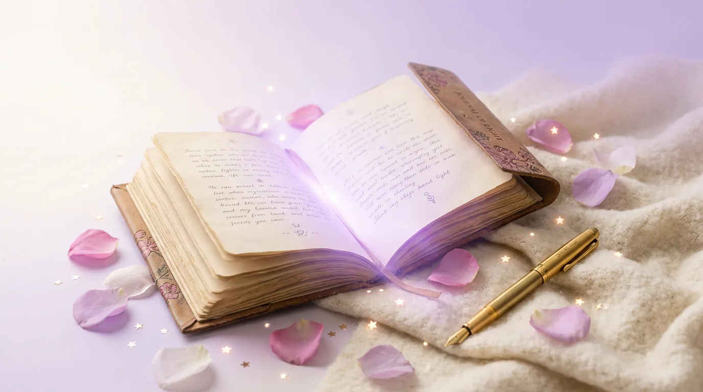 An open journal and pen prepared for writing a thoughtful psychic question