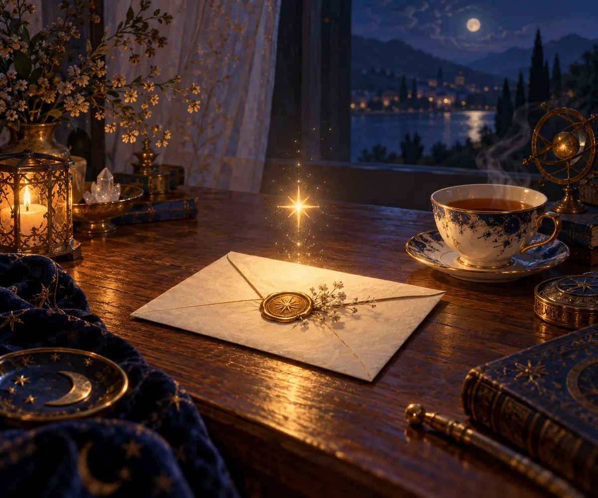 Letter with a glowing star representing a written psychic answer