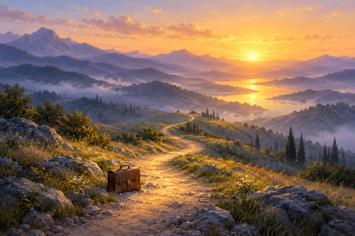 Winding path toward a sunrise representing a career crossroads